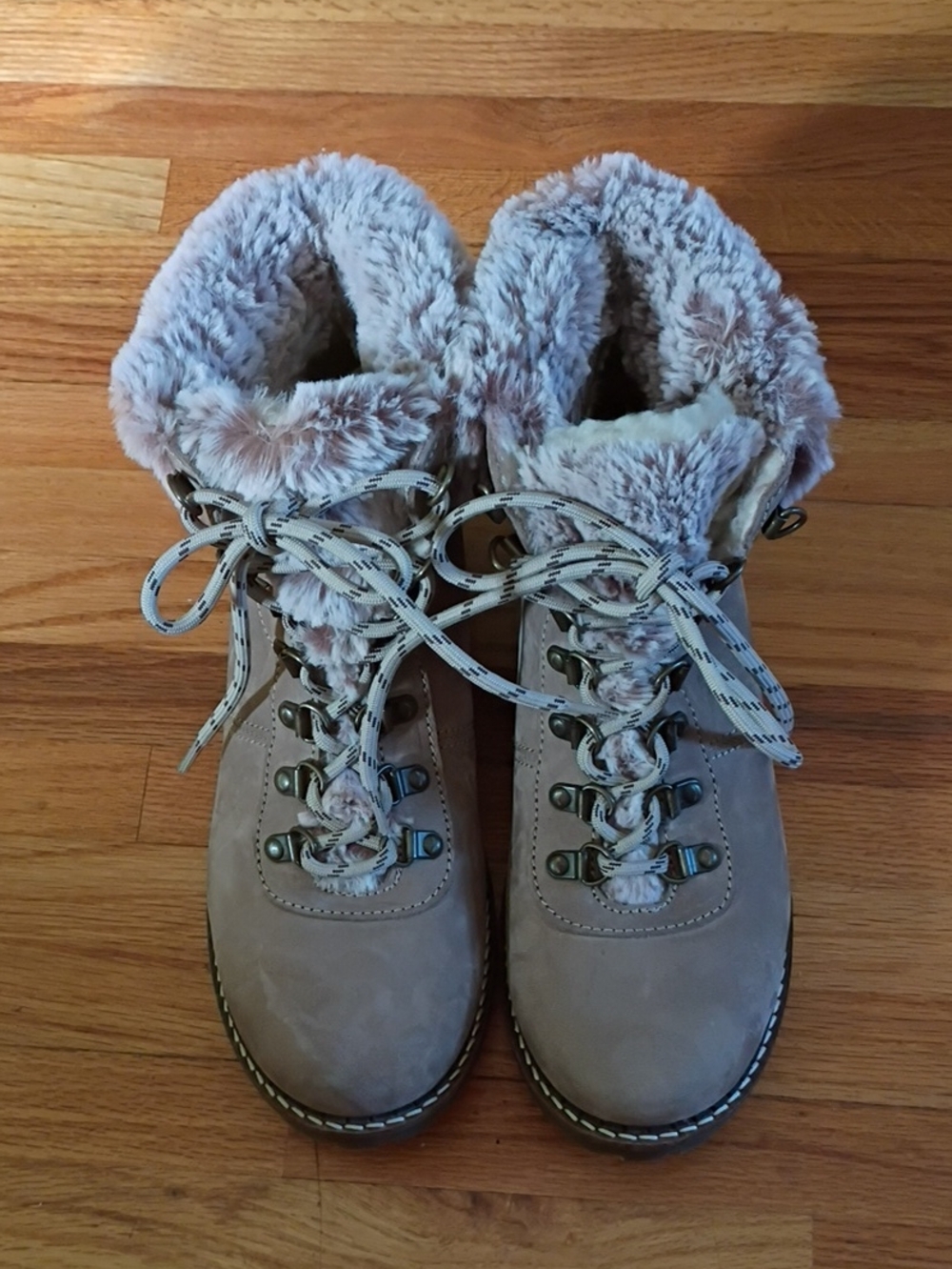 Avellini Made In Portugal Women's Faux-Fur  Trim Lace-Up Winter Boots - Taupe